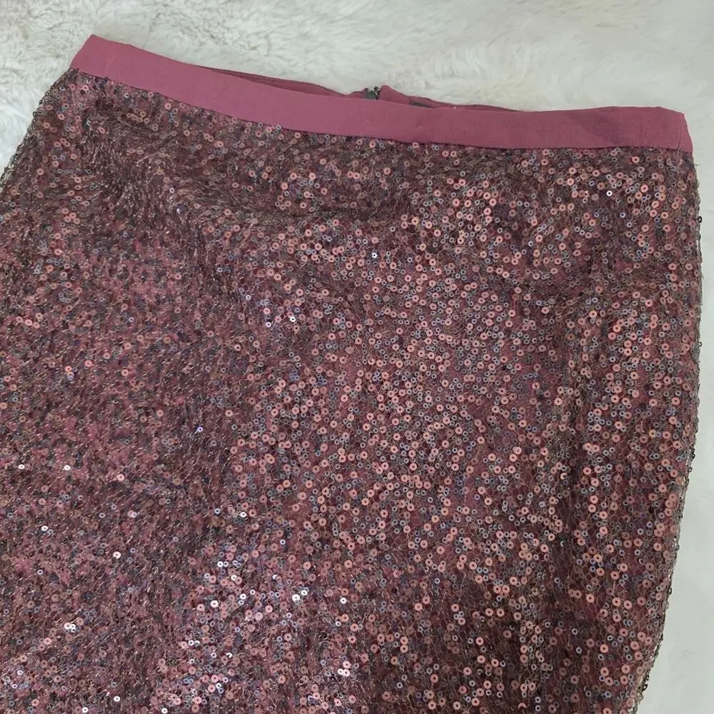 J. Crew Sequin Beaded Pencil Skirt Burgundy Wine Silk Lined NWT Size 4 Holiday